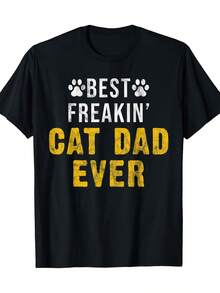 Il miglior papà gatto di sempre, maglietta divertente per la festa del papà da uomo - 100% cotone pesante da 220 g, casual, a maniche corte, girocollo, con testo giallo in grassetto e stampa a zampa - Lavabile, nera, regalo umoristico per gli amanti dei gatti. Una maglietta con un divertente design di fumetti americani. Le magliette casual sono il fulcro delle feste estive. Magliette stampate_MZCN TRADING LIMITED - nero - Visualizzare 1