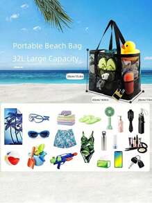 Large Capacity Waterproof Beach Bag, Lightweight Collapsible Beach Bag, Portable Travel Bag, Mesh Beach Bag Swim Tote Bag, Multifunctional Shoulder Shopping Bag Handheld Beach Mesh Hollow Out Bag Hollow Bag, Summer Beach Toy Storage Bag, Bath Swimming Large Capacity Storage Bags, Bathroom Bag & Shoulder Handbag For Travel Vacation Beach Cruise Essentials
