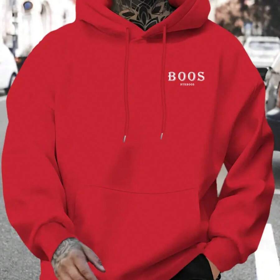 Men's Cold Weather Sweatshirt Kangaroo Hoodie Cotton Sweatshirt - 紅色 - 查看 1