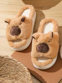 1 par de pantuflas antideslizantes con suela plana y diseño de dibujos animados de lino, unisex, aptas para todas las estaciones