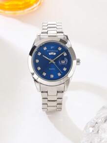 RICECGO RICECGO 1pc Men's Classic Quartz Watch - Business Style, Circular Dial, Dual Calendar Display, Stainless Steel Butterfly Clasp Strap, Quartz Movement, Suitable For Daily Wear, Ideal Gift For Birthdays Or Special Occasions, Anniversary Gift, Back To School Gifts.