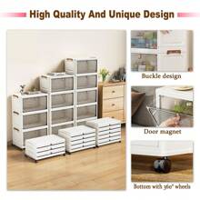 1pc (38cm/14.96in) Width Small Folding Storage Cabinet, 1-6 Tiers Selectable, Clothes Divider Wardrobe Storage Box, Kitchen Pantry Organizer, Dining Tableware Cabinet, Thickened Flip-Top Rolling Storage Cart, Freestanding Plastic Folding Storage Shelves For Home