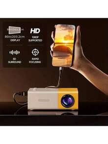 Mini Projector WiFi Portable Movie Projector 1080P, Phone Screen Can Be Mirrored to Video Projectors via WiFi, Compatible with Smartphone/Tablet/Laptop/TV Stick/PS/USB Drive - Blanco - Ver 3