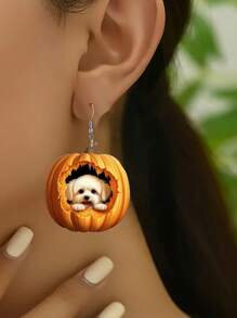 1 Paar acryl 2D süßer Kürbis Hund Design Ohrringe, kreative Mode Cartoon Ohrringe Geschenk für Frauen