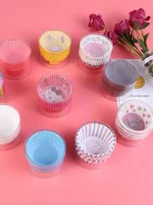 100/200/300pcs Random Color Disposable Dessert Cups, Small Cupcake Cups, Non-Stick Oil-Proof Paper Liners (The Pattern Variety May Not Be Fully Displayed In The Image)