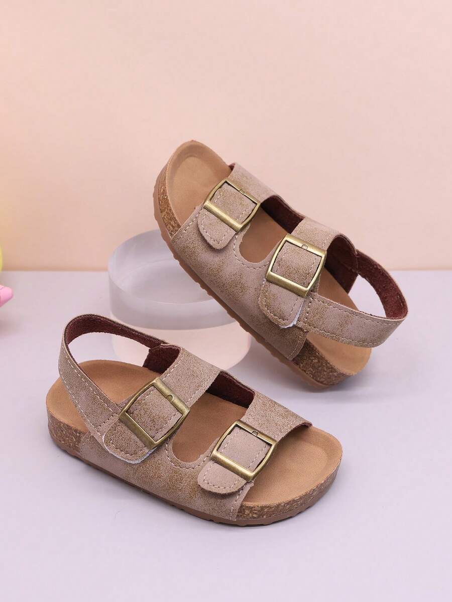 1 para dziecięcych minimalistycznych uniwersalnych sandałów, dziecięce buty plażowe z odkrytymi palcami, niemowlęce letnie antypoślizgowe kapcie do chodzenia - Kolor khaki - Zobacz 1