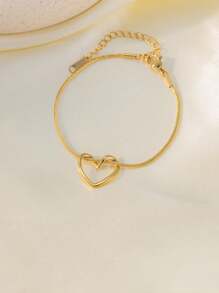 1PC- Stylish And Fresh Personalized Stainless Steel Gold And Silver Hollow Arc Love Pendant Bone Chain Necklace, Holiday Birthday Gift, Daily Wear, Excluding Box