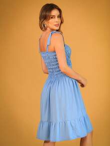 Short Lastex Dress With Straps And Ties - Azul Bebe - View 2