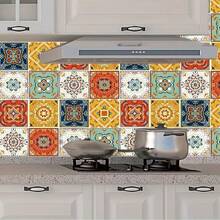 Bohemian Tile Sticker Roll - Self-Adhesive, Waterproof & Oil-Resistant Wallpaper For Kitchen, Bathroom, Cabinet & TV Wall Upgrade, Vinyl Material, Random Pattern Match, Easy To Apply & Remove, Kitchen Wall Decor | Artistic Wallpaper Design | Easy Removal, Wallpaper For Walls - Multicolor - View 3