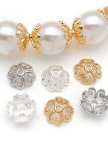 20 piezas de cuentas de trébol de cuatro hojas y flor en forma de corazón - Componentes de joyería de aleación triple chapada (oro de 18K + plata esterlina + oro blanco) para hacer collares, pulseras y pendientes DIY