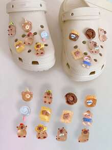 12pcs Fashion New Hole Shoe Flower Decorations, Fit For Summer Cute Slippers Decoration Clips, Transparent Cartoon Cute 3D Unisex Shoe Accessories Back To School