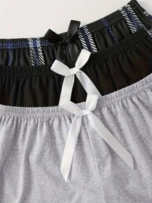 3-teiliges Damen Sommer Nachtwäsche Set: Bequeme und weiche Shorts, vielseitige Lässig Homewear Hosen, Sommer karierten Shorts mit Gummibund und Schleife für Teenager Mädchen Drei-Teiliges Set