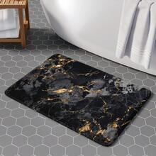 1pc Black And Gold Marble Pattern Floor Mat, Soft Plush Surface, Modern Minimalist Style, Home, Bathroom, Kitchen Decor, Anti-Fatigue Mat Room Decor Bathroom Accessories Back To School Entryway Decor Bathroom Kitchen Decor - Multicolor - View 5