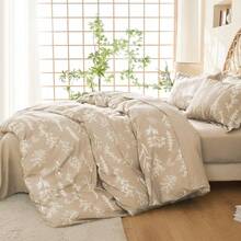 Duvet Cover King Size, Reversible Floral Lavender Duvet Cover Set With Zipper Closure, 3 Pieces Botanical Patterns Soft Microfiber Bedding Set (90"X104", 2 Pillow Cases 20"*36") - 01 - Beige Leaves (No Comforter) - View 2