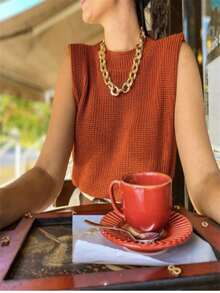 Women Sweater Vests - 棕色 - 查看 4