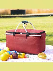 1个可折叠野餐篮，牛津布保温篮，超大空间，隔热、保冷、保鲜，防水防潮，坚固耐用不易生锈，茶咖啡篮，多功能野餐包，适合作为户外旅行、露营野餐、户外冰袋和食物储存的储物篮。