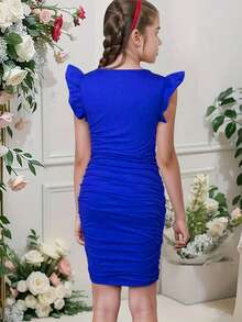 Charming Ruched Square Neck Snug Fit Dress For Girls, Spring/Summer Party Casual Dresses Gift