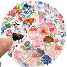 50Pcs Aesthetic Stickers Watercolor Stickers Journal Stickers Cute Stickers Cute Animal Stickers Flower Stickers Vinyl Waterproof Stickers Stickers For Water Bottle, Hydroflask, Guitar, Luggage, Phone, Case, Laptop, Skateboard, Gift - Multicolor - View 2