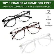 3 Pack Blue Light Blocking Glasses Women/Men,Retro Round Computer Glasses Anti Eye Strain//, Gaming Glasses. (Black//Amber) - Black/Crystal/Transparent Amber - 查看 6
