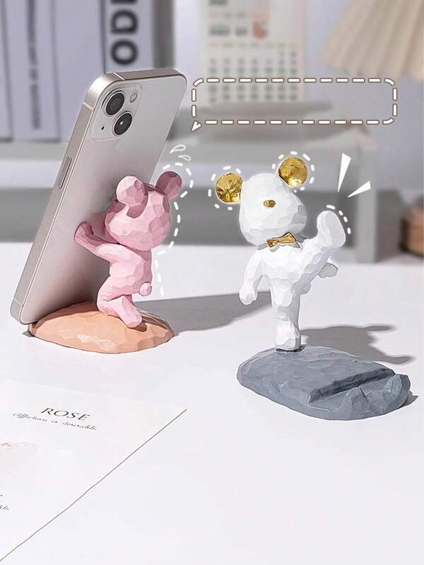 1pc Cute Kung Fu Bear Phone Stand, Pad Tablet Support Stand, Cartoon Drama Chasing Bedhead Creative Desktop Ornament, Home Decoration Ornament, Suitable As A Gift For Family, Friends, And Classmates,School Supplies,Back To School