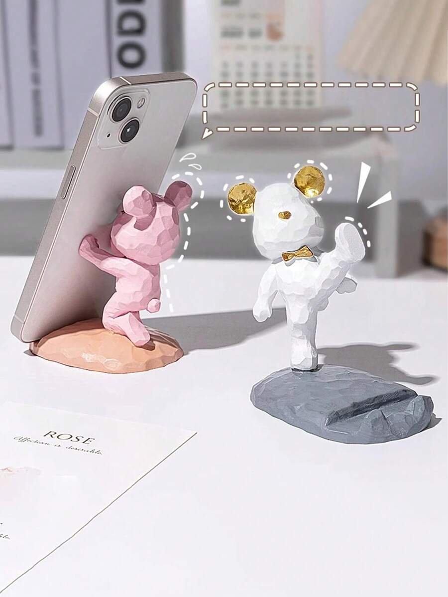 1pc Cute Kung Fu Bear Phone Stand, Pad Tablet Support Stand, Cartoon Drama Chasing Bedhead Creative Desktop Ornament, Home Decoration Ornament, Suitable As A Gift For Family, Friends, And Classmates, School Supplies, Back To School
