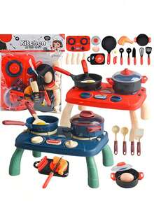 1 Set Kids Kitchen Cooking Pretend Play Toy, Realistic Stove With Light & Sound Effects, Girls Role Play Cooking Set, Parent-Child Interactive Festival Toy