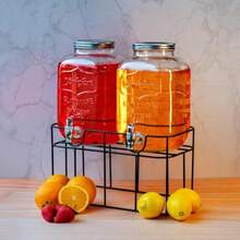 Top Choice 24153562 2 Dispensadores Bebidas Vitrolero de Vidrio Grueso Tipo Mason Jar para Bebidas Frías; Aguas Frescas Capacidad de cada Vitrolero 5 Litros - como en la foto - Ver 1