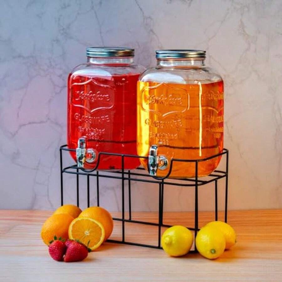 Top Choice 24153562 2 Dispensadores Bebidas Vitrolero de Vidrio Grueso Tipo Mason Jar para Bebidas Frías; Aguas Frescas Capacidad de cada Vitrolero 5 Litros - como en la foto - Ver 1