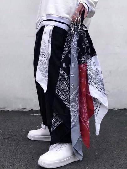 1条时尚百搭腰果花印花围巾，嘻哈街舞风格头巾