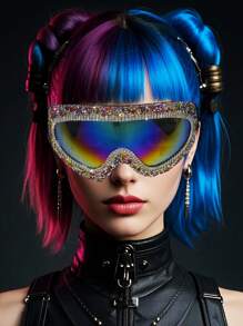 MAXAIR 1 Set Colorful Crystal Densely Decorated Luxury Sparkling Reflective Ski Goggles With Adjustable Elastic Band, Fashionable Gear For Concert