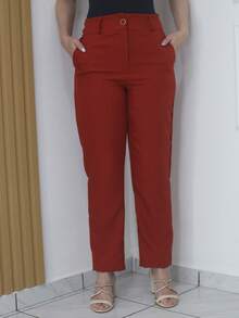 Women's Refreshing Plain Tailored Trousers With Button - Maxma 6631 - Naranja Quemada - Ver 2