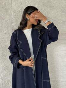 1 件女士新款牛仔时尚长袍，百搭长袍，适合日常、派对、连衣裙，优雅，涤纶 - 阿巴雅 - 查看 2