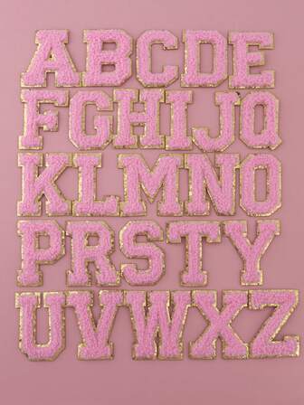 26 件粉色英文字母雪尼尔面料熨烫刺绣补丁，适用于 DIY 服装和配饰 - 帽子、牛仔裤、连衣裙等的独特设计，可爱卡通刺绣贴纸