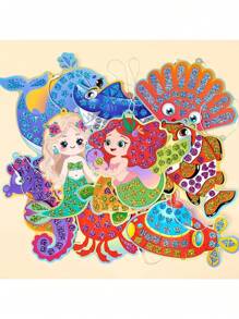 Set di adesivi a mosaico 2-in-1 a tema oceano, libro di adesivi per dipingere, adesivi decorativi lucidi fai da te, segnalibri fai da te, regalo per compleanni, Natale, Ognissanti, feste del Ringraziamento
