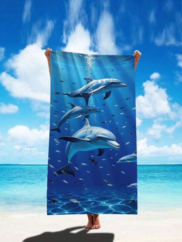 SRH 1pc Microfiber Beach Towel With Underwater Dolphin Pattern, Multi-Size, Quick Dry, Super Absorbent, Soft And Lightweight, Suitable For Adults And Teens, Essential For Pool, Camping, Swimming, Cruise, Holiday Gift, Festival NecessityTravel Essentials Travel Accessories Beach Essentials