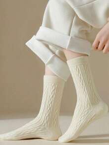 6 pares de calcetines gruesos de bucle para mujer, de unicolor, cálidos y atractivos, de tubo medio para otoño e invierno