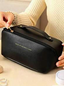 1pc Travel Dual Layer Cosmetic Bag, PU Leather Waterproof Makeup Bag, Large Capacity Toiletry Pouch, Beach Bag, Travel Bag, Portable Makeup Organizer, Makeup Brush Holder, Essential For Holiday, Gift For Friends, Mother's Day, Teacher, Bridesmaid