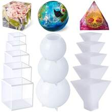 13 Pcs Silicone Resin Molds Set - 5 Square, 3 Sphere & 5 Pyramid Molds For DIY Epoxy Resin, Crystal Art, Home Decor, Flower Preservation - Non-Stick, Bubble-Free & Easy Release