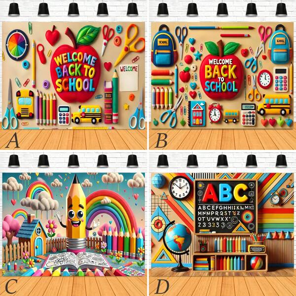 1 Pc Welcome Back To School Vinyl Banner Bright Red Apples Pencil Scissors And School Bus Design Pattern For Classroom Library Campus Event Photography Background Decoration Banner Vinyl Birthday Decorations Tapestry Room Decor Flag Party Decorations School Decor School Surprise Dormitory Decor