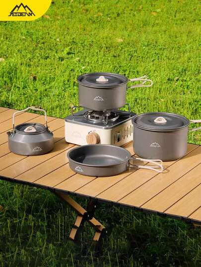 JETBEAM 便携式露营炊具套装：中号锅 + 煎锅 + 1.1升水壶 | 可折叠设计，包含餐具 | 紧凑型户外露营烹饪套装，是节日礼物、露营装备和野餐的理想之选