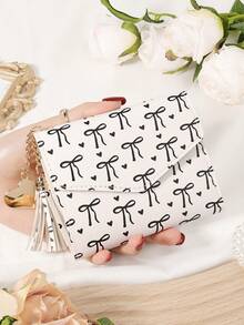 Pink Bow Love Pattern Bag,Small Wallet Coin Pocket Small Wallet Double Fold Women's Wallet Mini, Women's Fashionable Wallet, With Multiple Card Slots And ID Card Window, Very Suitable For Outdoor, Travel And Returning To School