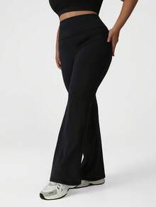 Sodalemon Plus Size Women's Flare Leg Dance Pants, High Waist Yoga Trousers, Suitable For Spring/Summer - Black - View 6