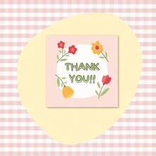 50Pcs 6cm*6cm Thank You Cards Cartoon Flower Greeting Postcards Multicolor Universal Gratitude Labels Event Ornament Home Decor