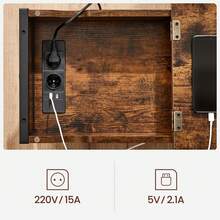 Beistelltisch, Nachttisch mit Steckdose, schmal, mit USB-Anschlüssen, Tasche, für Wohnzimmer, Schlafzimmer - EU F-Typ Stecker (220-240V) - Übersicht 3