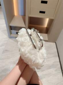 1个精致花朵设计手拿包，仿珍珠手提包，白色浪漫婚礼钱包，新娘包，正式晚宴包，带链条，仿珍珠包 - 白色 - 查看 8