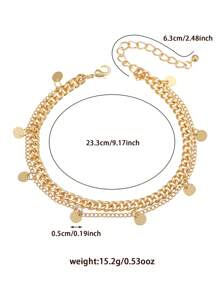 1 pieza Pulsera de tobillo elegante y ligera de doble capa chapada en oro de 18K con Charm circular, adecuada para uso diario, empaquetada en bolsa de terciopelo, para moda, verano, playa, fiesta en la piscina