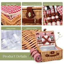 Ensemble de panier de pique-nique en osier pour 4 personnes, panier en osier fait main avec couverture de pique-nique imperméable, compartiment isotherme, assiettes, verres à vin, couverts, panier de pique-nique pour le camping, fête en plein air