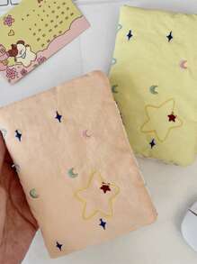 1pc Passport Holder For Travel Official License Cute Fabric Passport Cover With Star Embroidery Travel Must Haves Accessories Cruise Ship Essentials Passport Book Holder Flying Essentials Travel Gifts