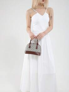 Túi đeo chéo hai quai có khóa kéo, thiết kế đơn giản, chất liệu da PU màu trơn, túi xách tay cầm phía trên tiện dụng. - Nhiều màu - Xem 6