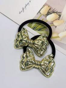 2 Pieces Of Minimalist Cold Style Metal Hair Rope Alloy Hair Ring New Korean Style High-End Ponytail Hair Tie Hair Rubber Band Head Rope Crown Alloy Cold Style High-End Shiny Seamless Hair Ring Minimalist Hair Rope Queen